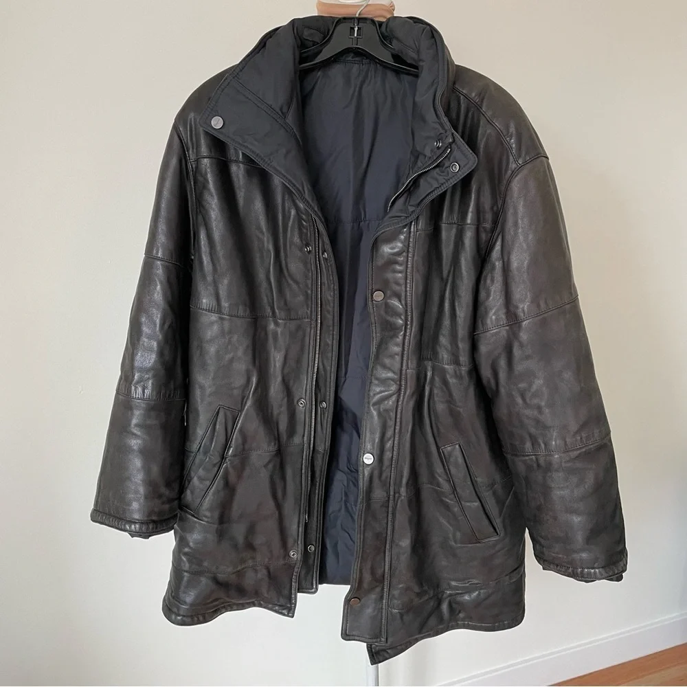 Salvatore Ferragamo Vintage 2000 Black Leather Reversible Puffer Coat IT50/US40
